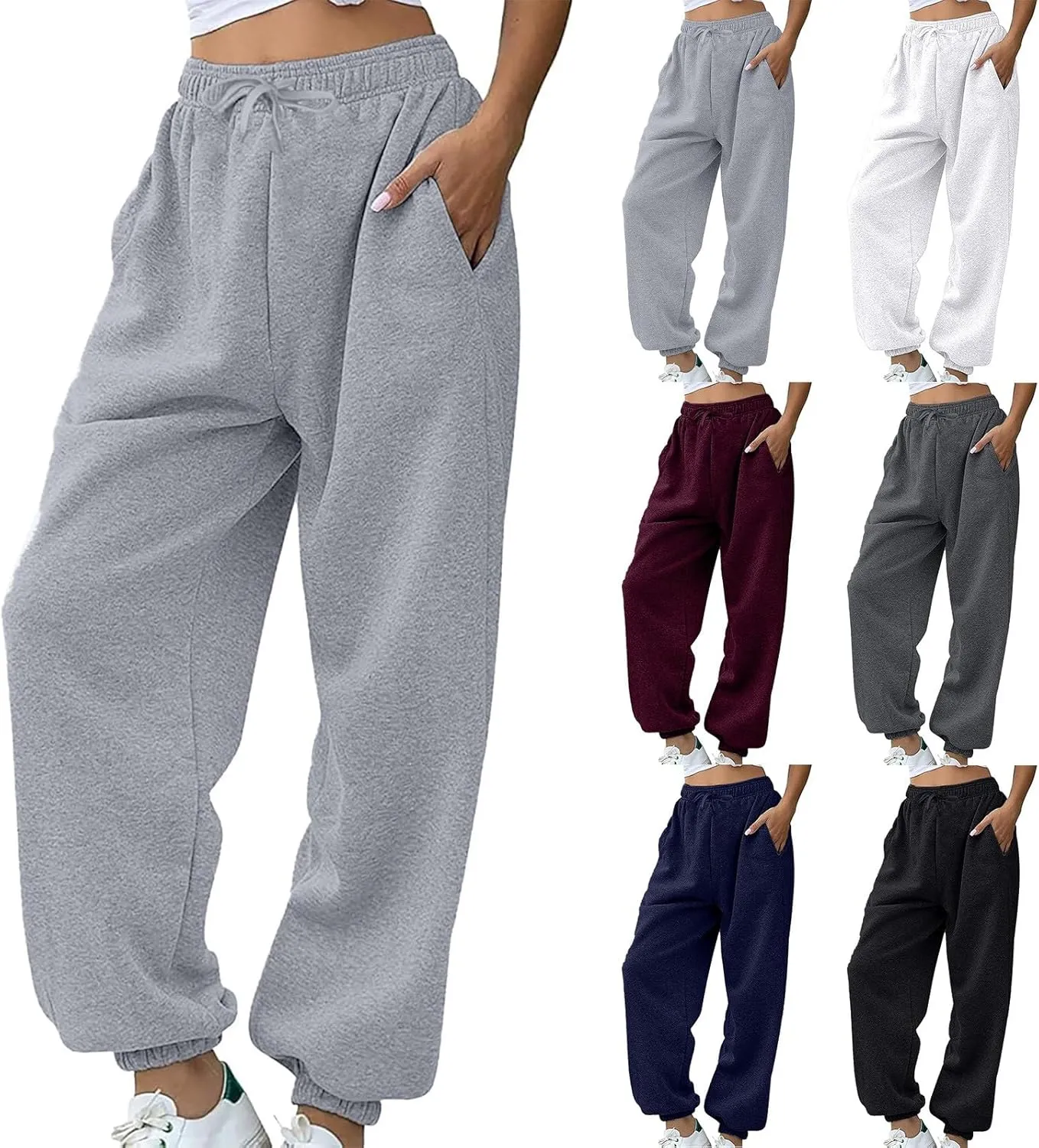 2024 Cinch Bottom Sweatpants Baggy Sweatpants for Women High Waisted Pocket Joggers Sport Active Lounge Trousers Fall