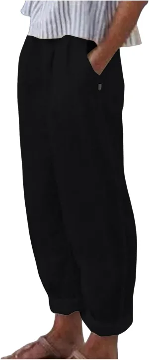 2025 Cotton Linen Pant for Women Spring Summer Casual Boho Beach Pants Lightweight Wide Leg High Waisted Trousers