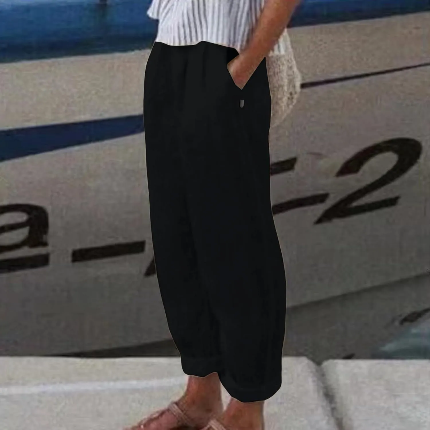 2025 Cotton Linen Pant for Women Spring Summer Casual Boho Beach Pants Lightweight Wide Leg High Waisted Trousers
