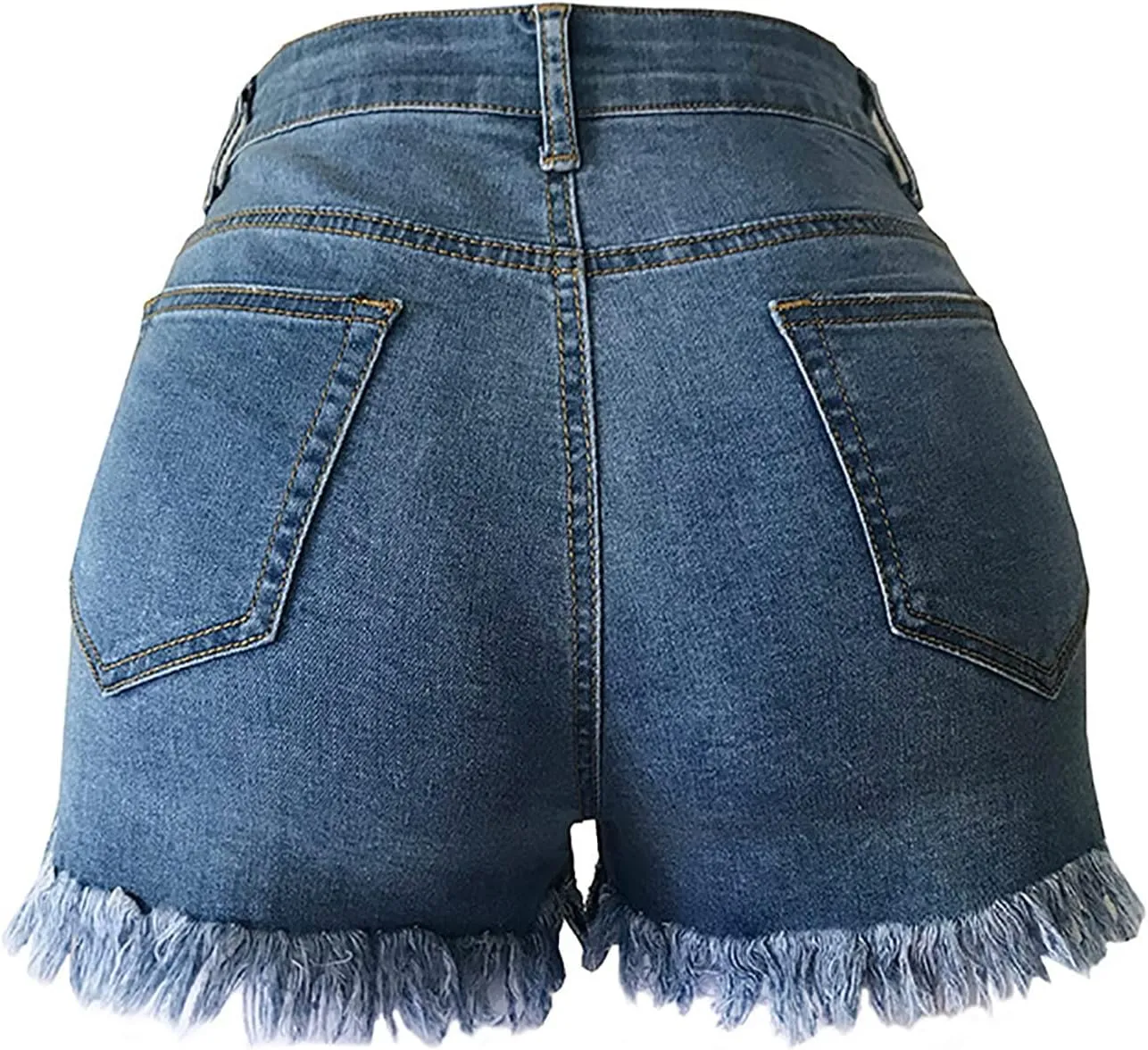 Akklian Women Casual Ripped High Waisted Denim Shorts Stretchy Frayed Raw Hem Jean Shorts Summer Distressed Jeans with Pocket