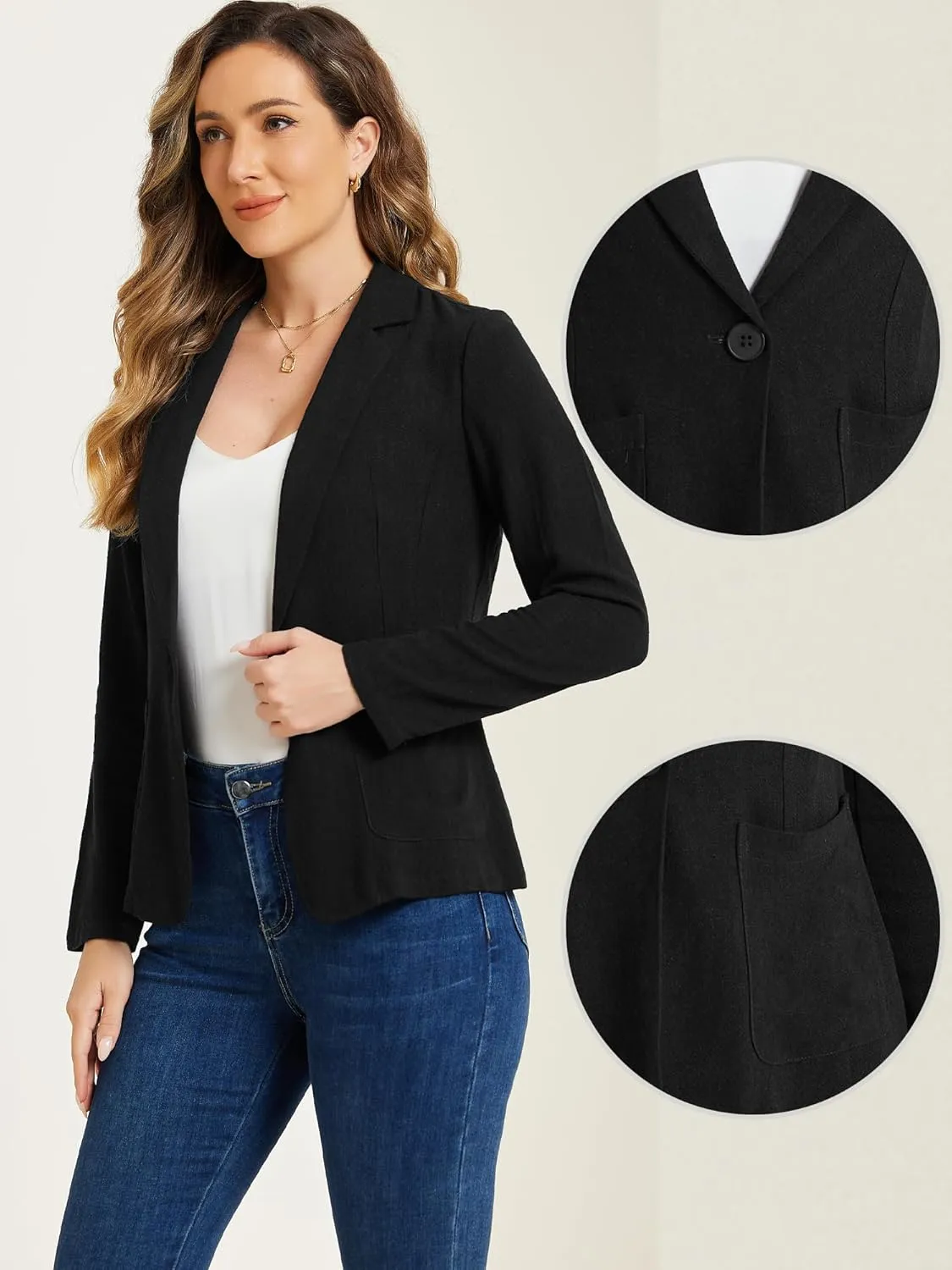 Allegra K Linen Blazer for Women's Notch Lapel One Button Casual Suit Jackets