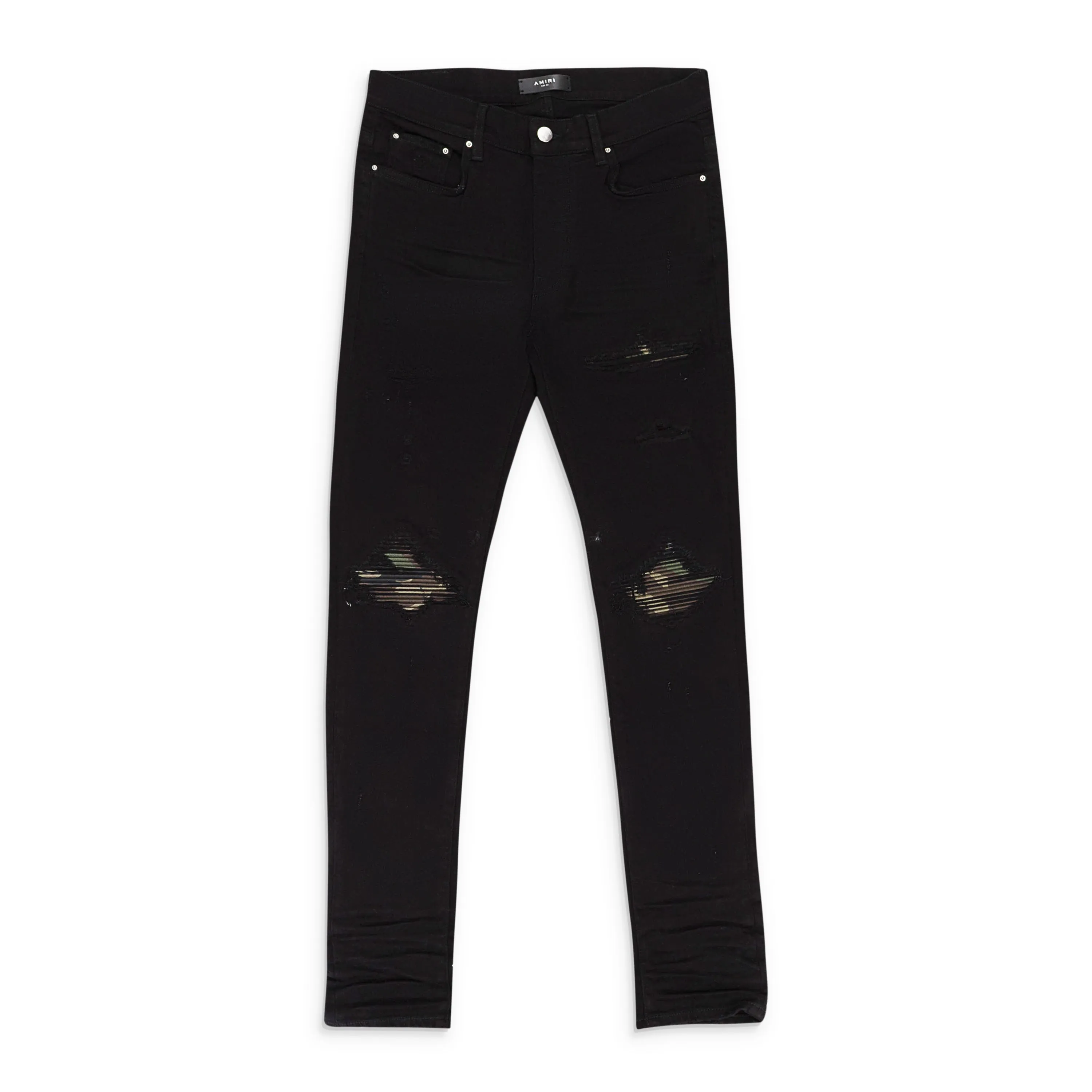 AMIRI MX1 CAMO JEANS BLACK SILVER SKINNY JEANS
