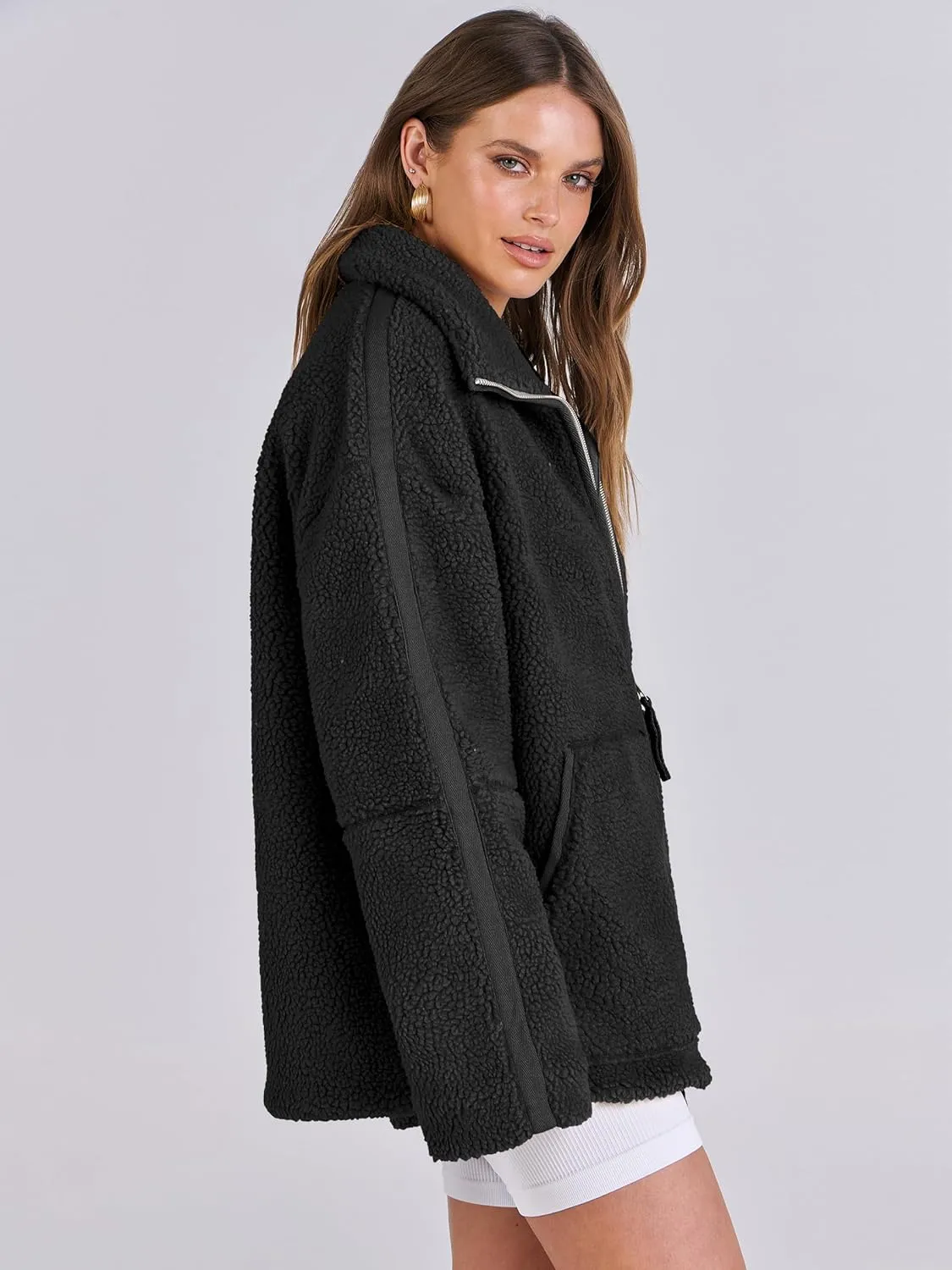 ANRABESS Womens Fleece Jacket Oversized Zip Up Sherpa Fuzzy Casual Coats Winter Fall Outerwear 2024 Clothes with Pockets