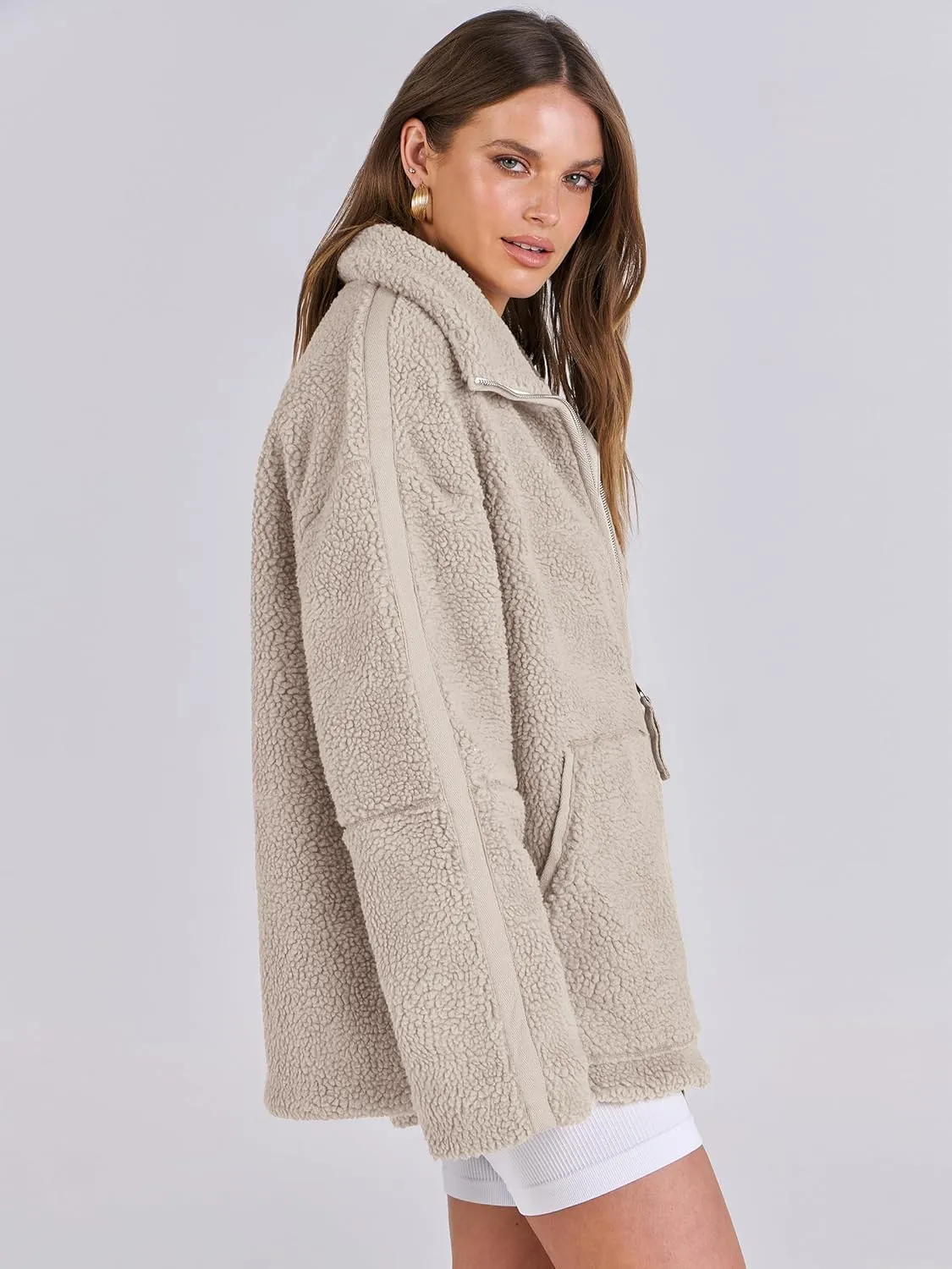 ANRABESS Womens Fleece Jacket Oversized Zip Up Sherpa Fuzzy Casual Coats Winter Fall Outerwear 2024 Clothes with Pockets