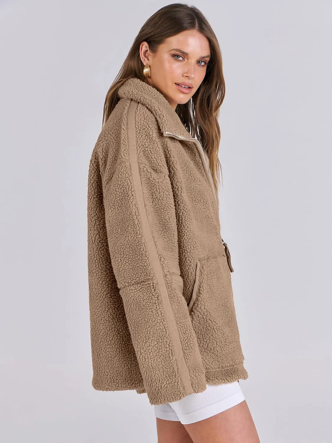 ANRABESS Womens Fleece Jacket Oversized Zip Up Sherpa Fuzzy Casual Coats Winter Fall Outerwear 2024 Clothes with Pockets