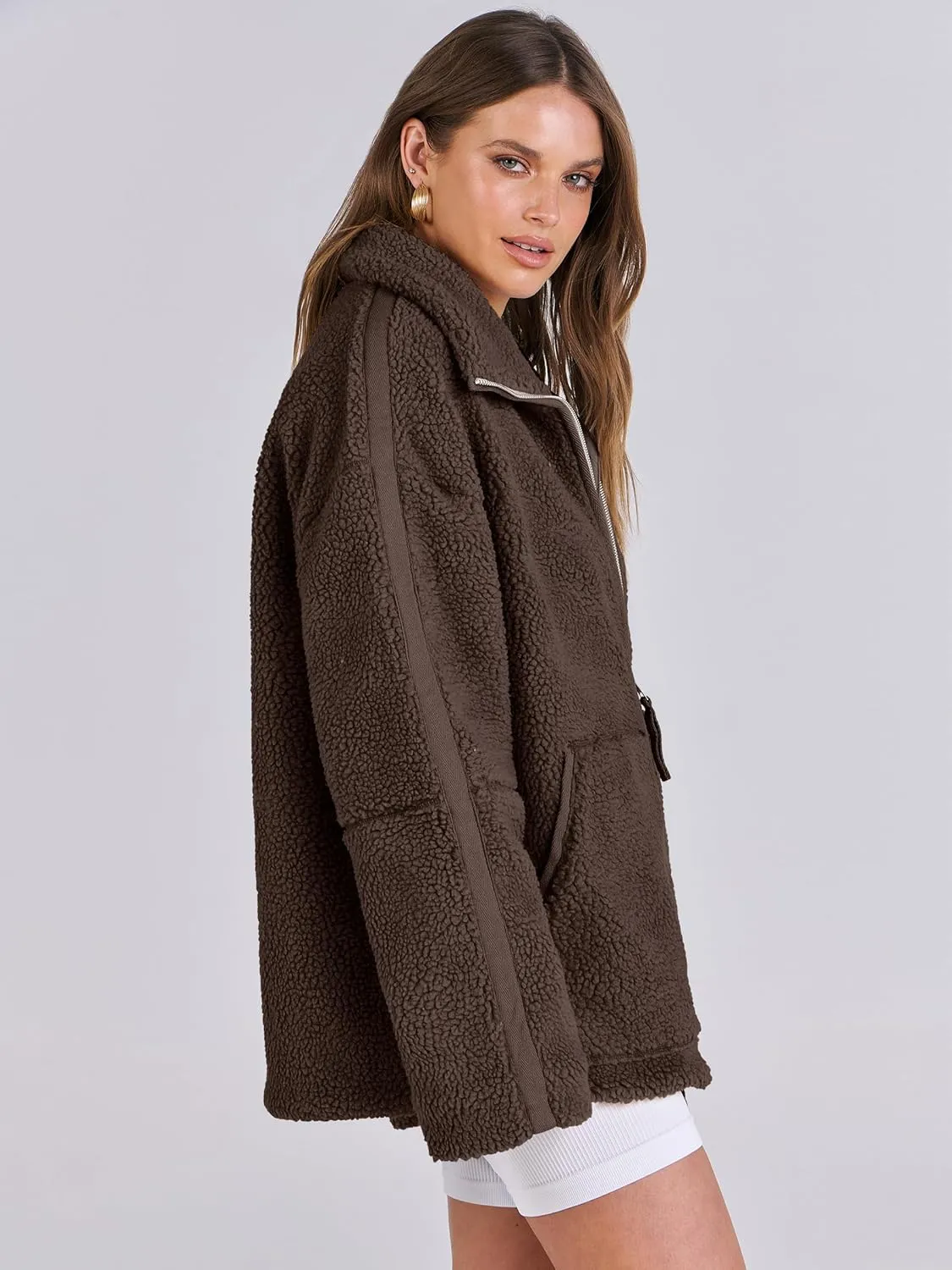 ANRABESS Womens Fleece Jacket Oversized Zip Up Sherpa Fuzzy Casual Coats Winter Fall Outerwear 2024 Clothes with Pockets
