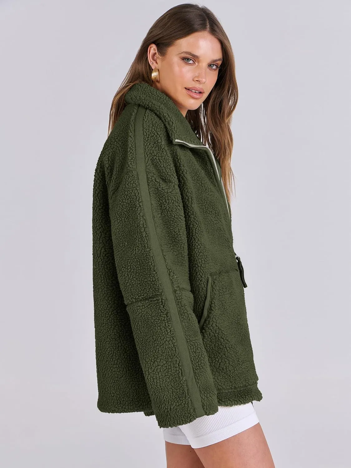 ANRABESS Womens Fleece Jacket Oversized Zip Up Sherpa Fuzzy Casual Coats Winter Fall Outerwear 2024 Clothes with Pockets