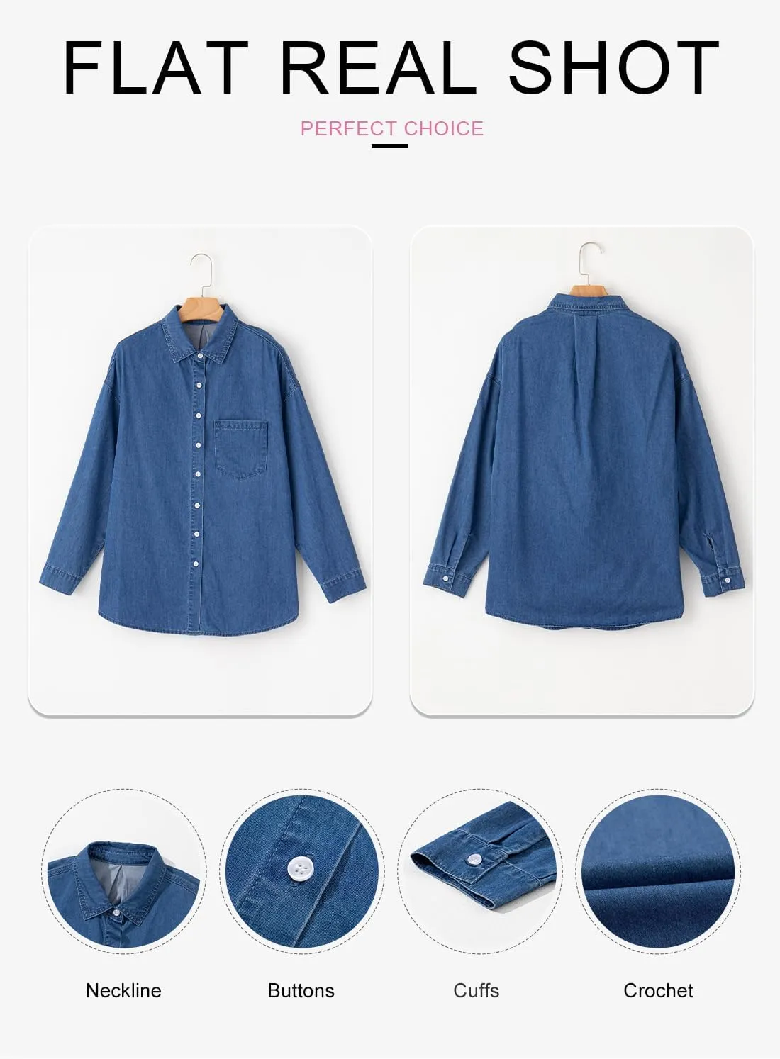 Astylish Women Denim Shirts Button Down Blouse V Neck Casual Tops