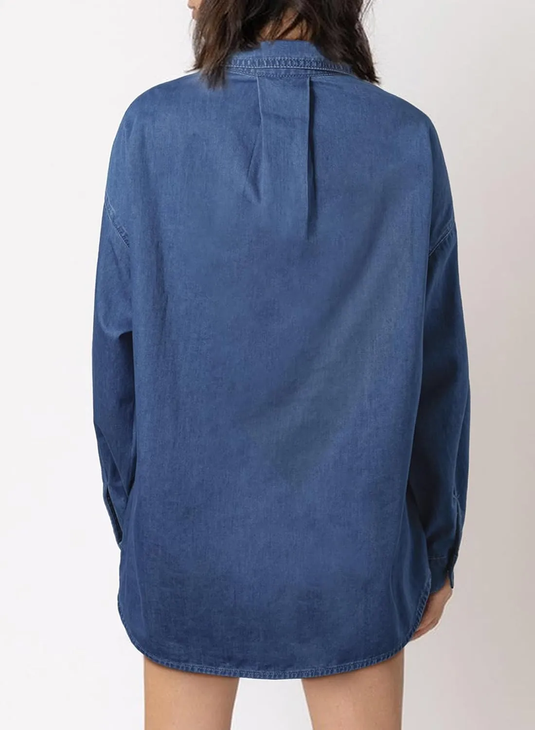 Astylish Women Denim Shirts Button Down Blouse V Neck Casual Tops