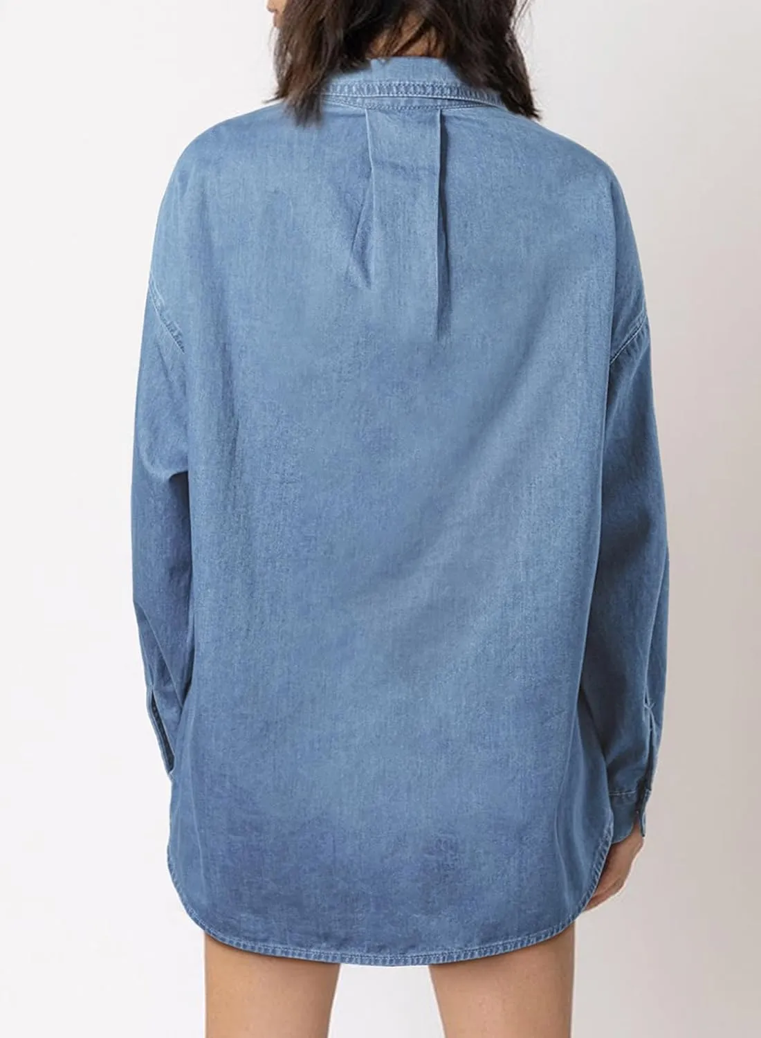 Astylish Women Denim Shirts Button Down Blouse V Neck Casual Tops