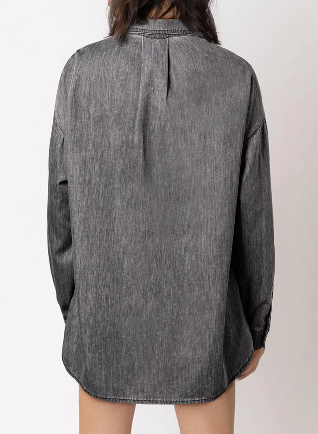 Astylish Women Denim Shirts Button Down Blouse V Neck Casual Tops