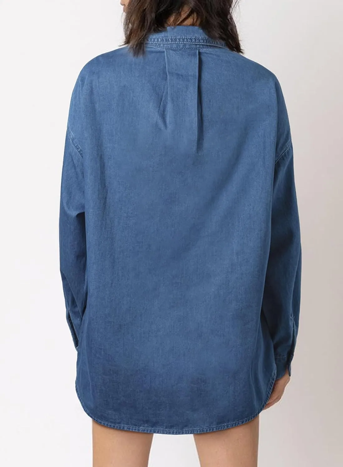 Astylish Women Denim Shirts Button Down Blouse V Neck Casual Tops