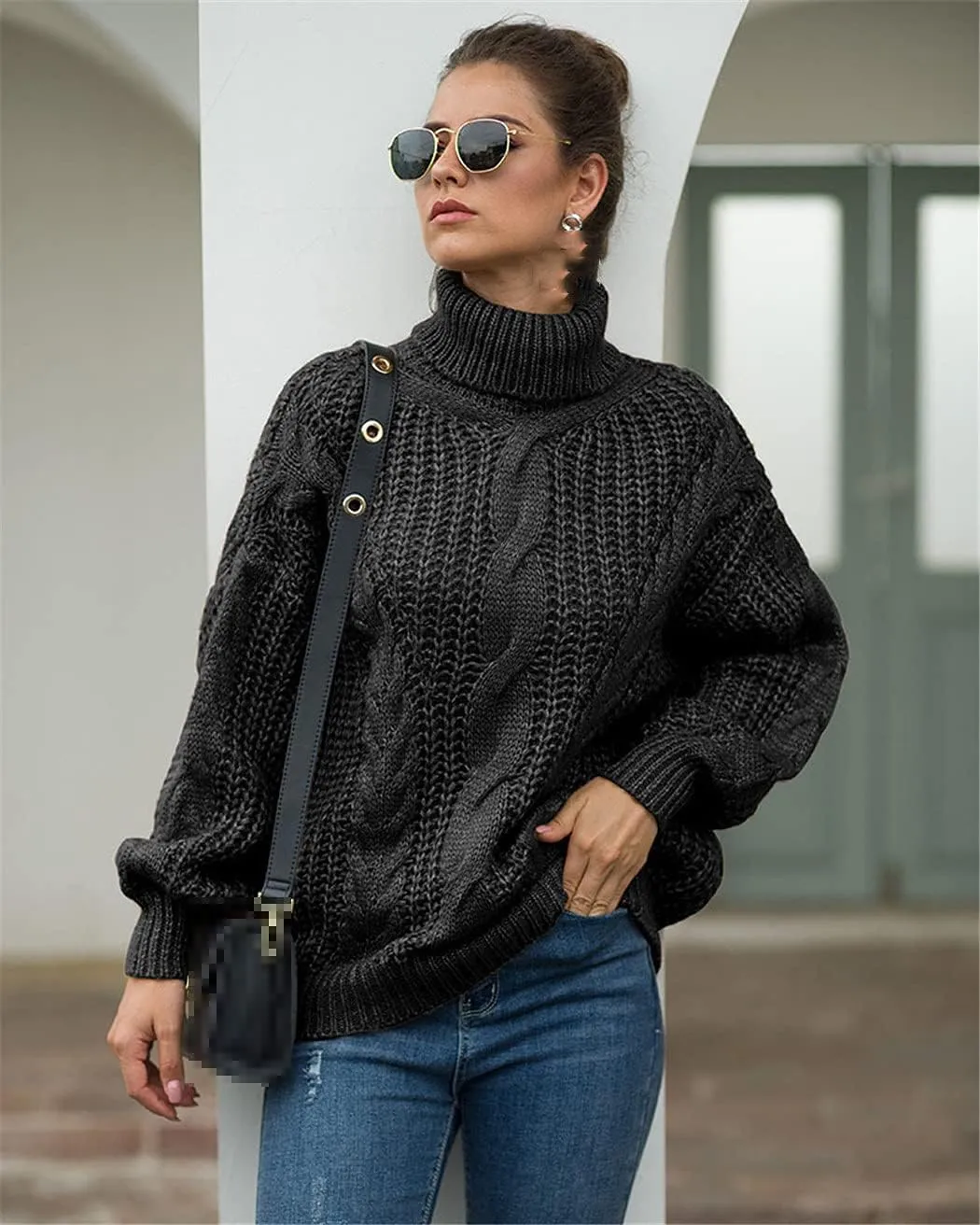 Autumn Winter Women Turtleneck Sweater, Loose Oversized Elegant Warm Knitted Pullovers, Solid Knitwear Jumper