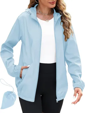 Avoogue Rain Jacket Women Lightweight Waterproof Raincoats Packable Travel Hiking Hooded Windbreaker with Pockets S-XXL