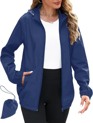 Avoogue Rain Jacket Women Lightweight Waterproof Raincoats Packable Travel Hiking Hooded Windbreaker with Pockets S-XXL