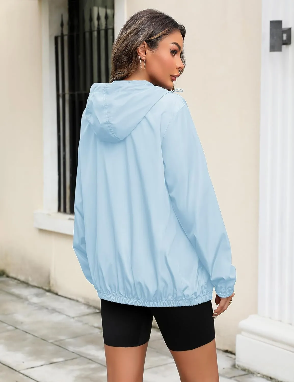 Avoogue Rain Jacket Women Lightweight Waterproof Raincoats Packable Travel Hiking Hooded Windbreaker with Pockets S-XXL