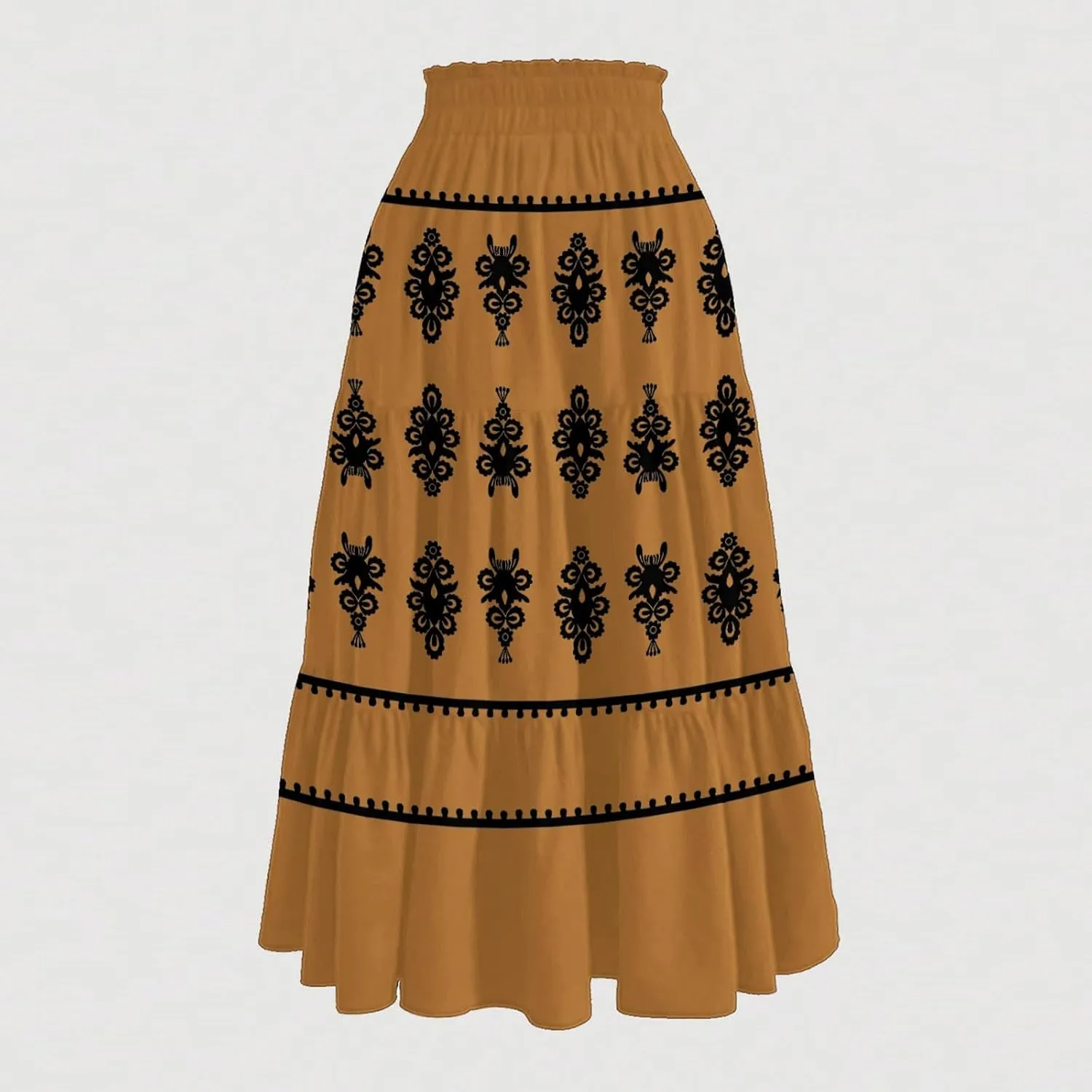 Beach Vacation Clothes for Women Loose Casual Trendy Vintage Printed Elastic Waist Maxi Boho Skirts, S-XL