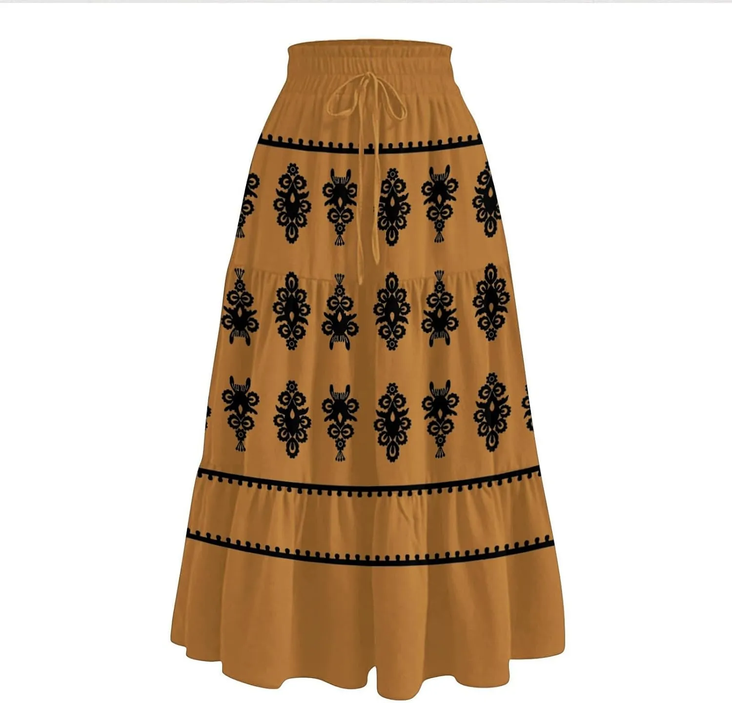 Beach Vacation Clothes for Women Loose Casual Trendy Vintage Printed Elastic Waist Maxi Boho Skirts, S-XL