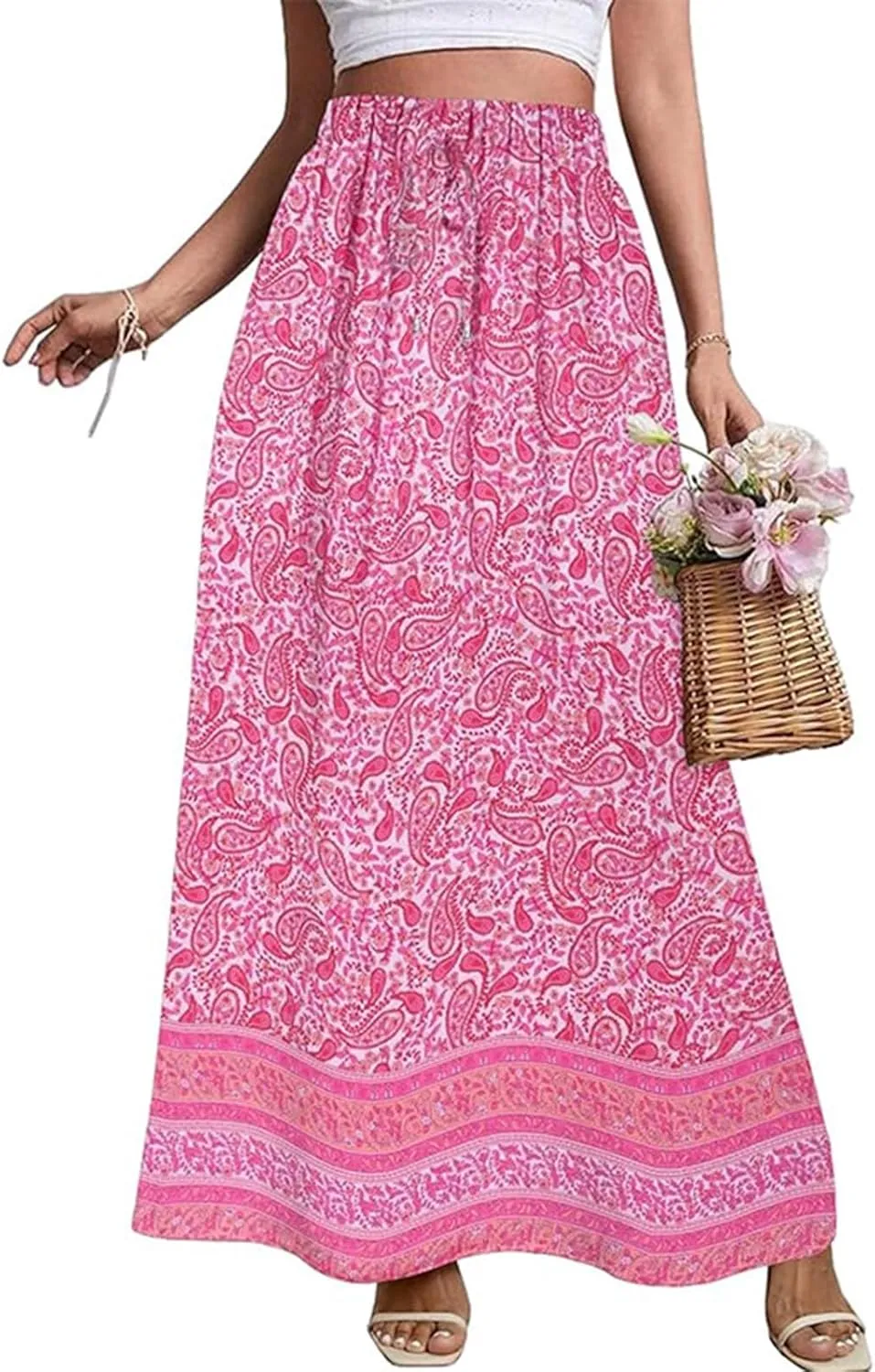 Beach Women's Skirts, Casual Vacation Boho Flowy Maxi Summer Womens Skirts