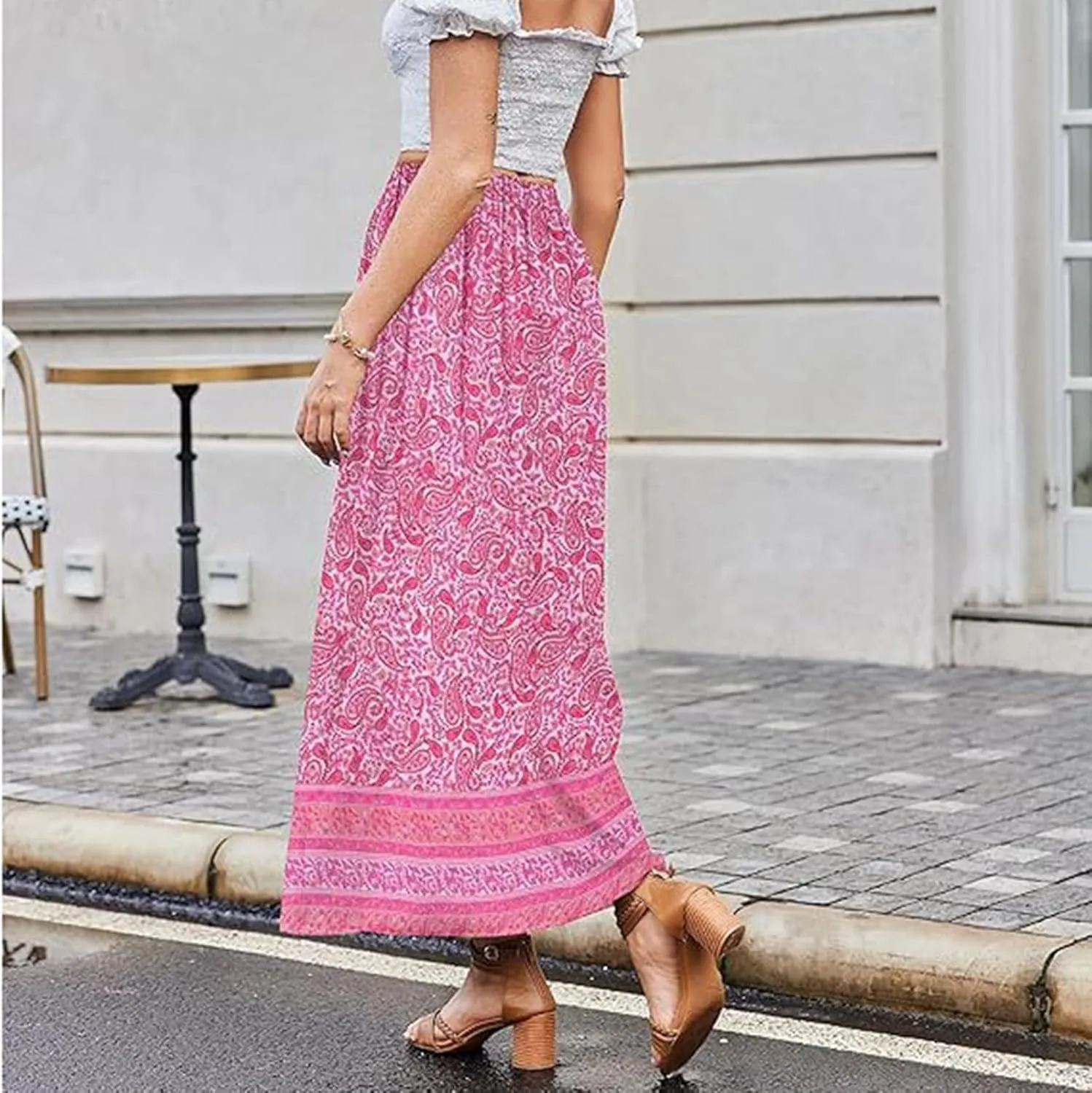 Beach Women's Skirts, Casual Vacation Boho Flowy Maxi Summer Womens Skirts
