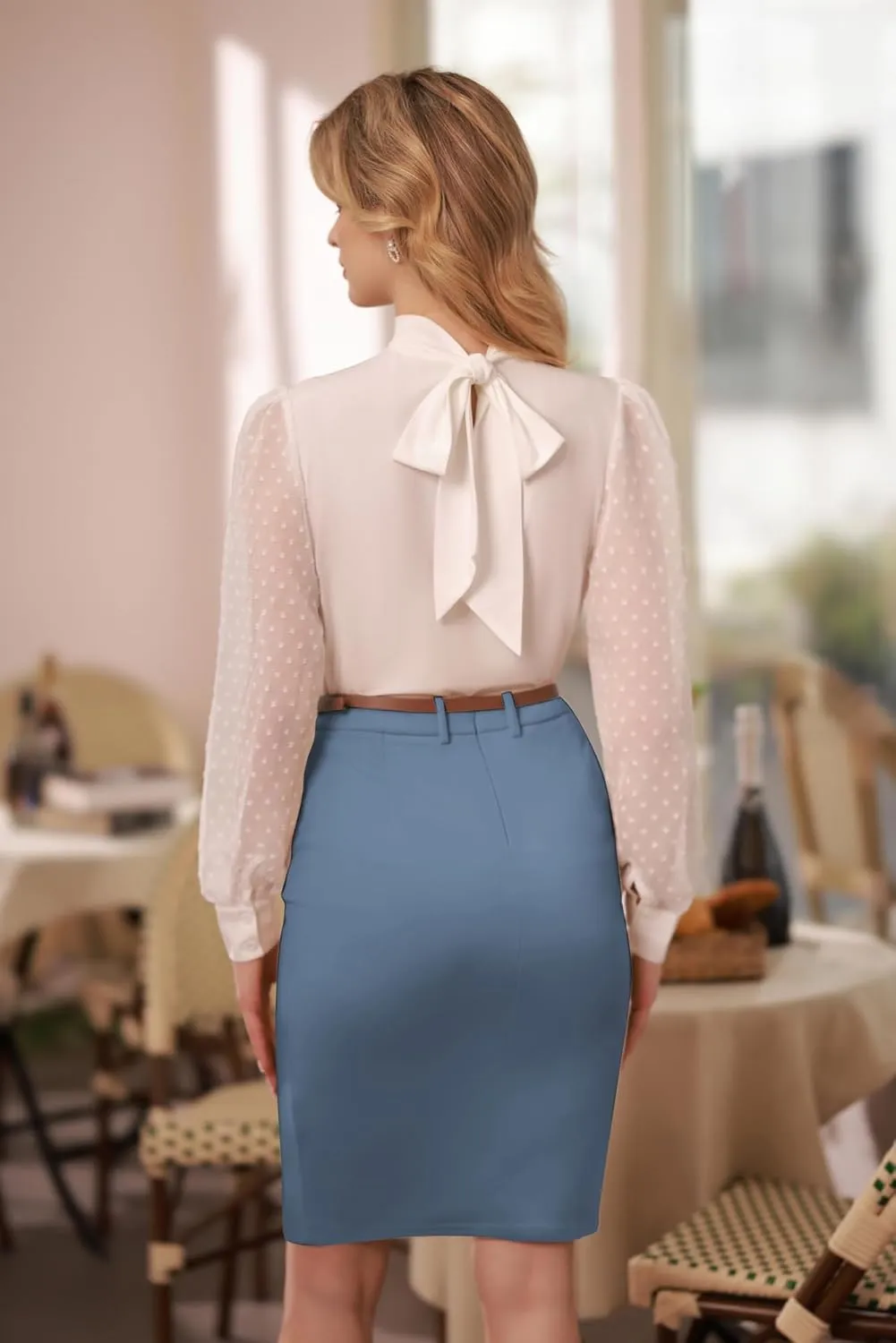 Belle Poque Women's Stretchy Pencil Skirts for Women Womens High Waist Midi Skirt Bodycon Pencil Skirts Vintage with Belt
