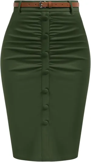 Belle Poque Women's Stretchy Pencil Skirts for Women Womens High Waist Midi Skirt Bodycon Pencil Skirts Vintage with Belt