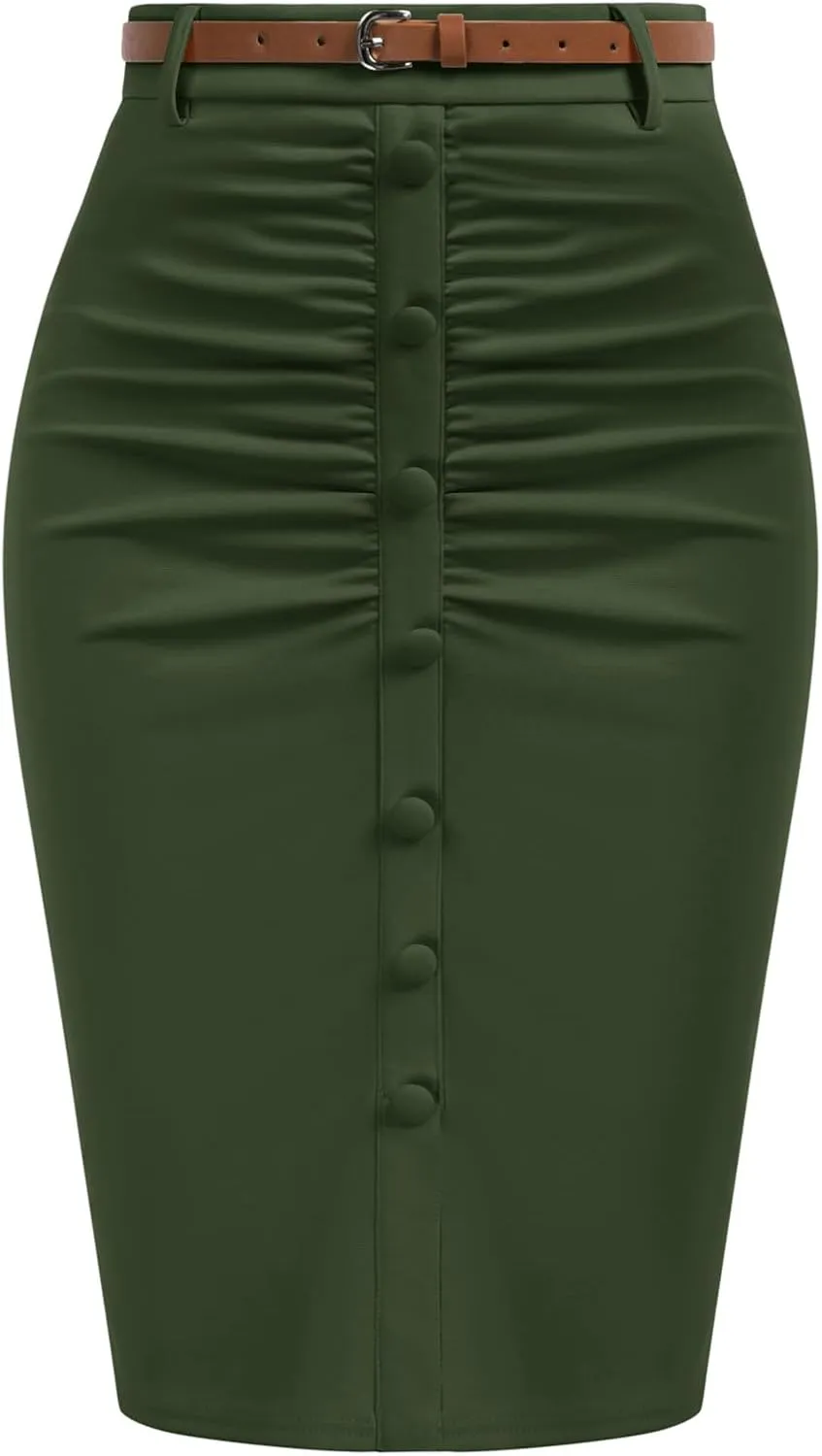 Belle Poque Women's Stretchy Pencil Skirts for Women Womens High Waist Midi Skirt Bodycon Pencil Skirts Vintage with Belt