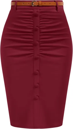 Belle Poque Women's Stretchy Pencil Skirts for Women Womens High Waist Midi Skirt Bodycon Pencil Skirts Vintage with Belt