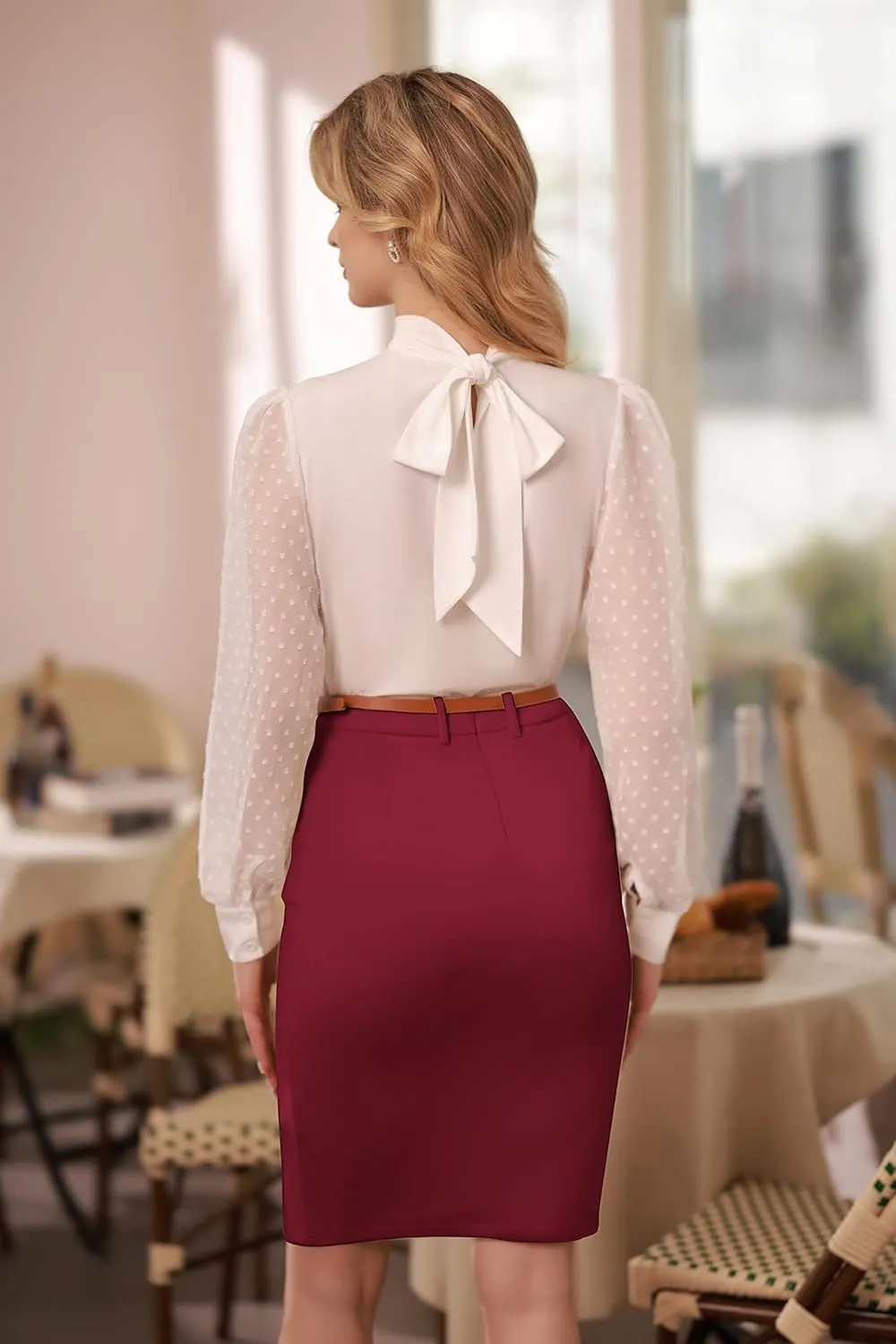 Belle Poque Women's Stretchy Pencil Skirts for Women Womens High Waist Midi Skirt Bodycon Pencil Skirts Vintage with Belt