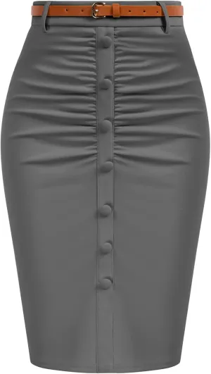 Belle Poque Women's Stretchy Pencil Skirts for Women Womens High Waist Midi Skirt Bodycon Pencil Skirts Vintage with Belt