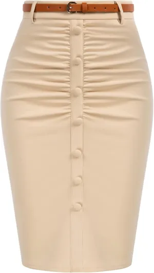 Belle Poque Women's Stretchy Pencil Skirts for Women Womens High Waist Midi Skirt Bodycon Pencil Skirts Vintage with Belt