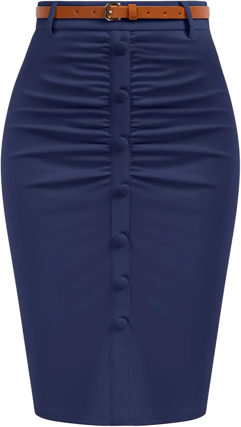 Belle Poque Women's Stretchy Pencil Skirts for Women Womens High Waist Midi Skirt Bodycon Pencil Skirts Vintage with Belt