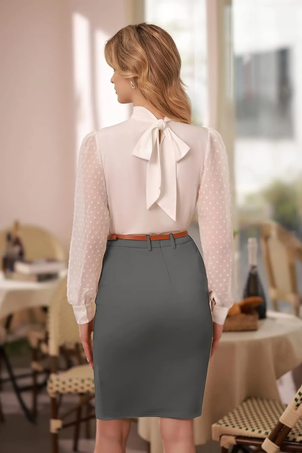 Belle Poque Women's Stretchy Pencil Skirts for Women Womens High Waist Midi Skirt Bodycon Pencil Skirts Vintage with Belt