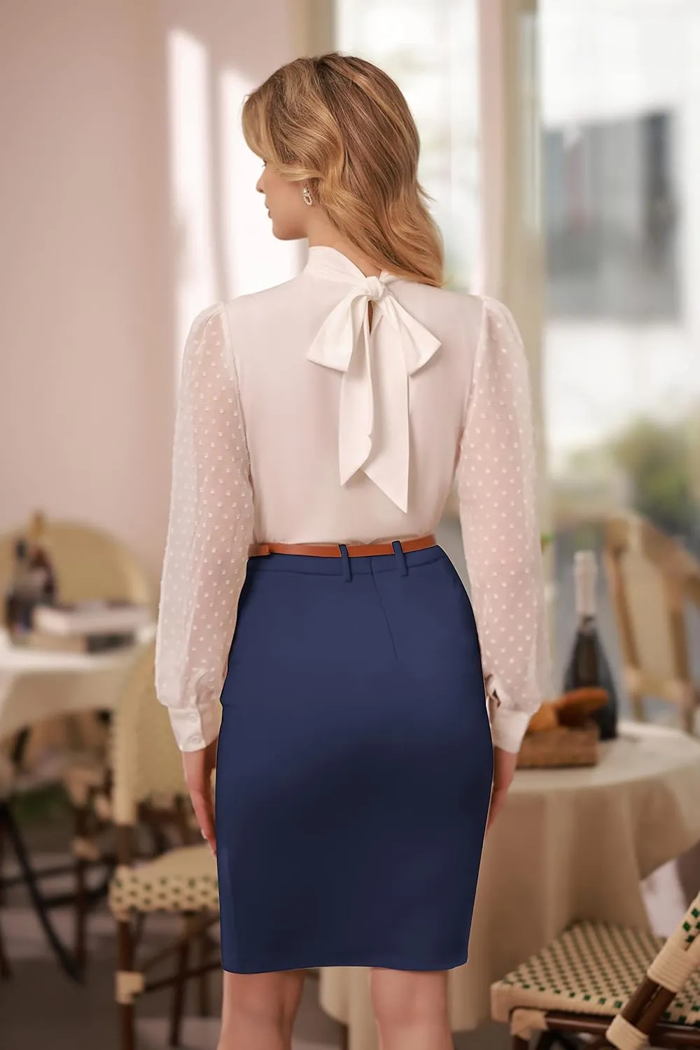 Belle Poque Women's Stretchy Pencil Skirts for Women Womens High Waist Midi Skirt Bodycon Pencil Skirts Vintage with Belt