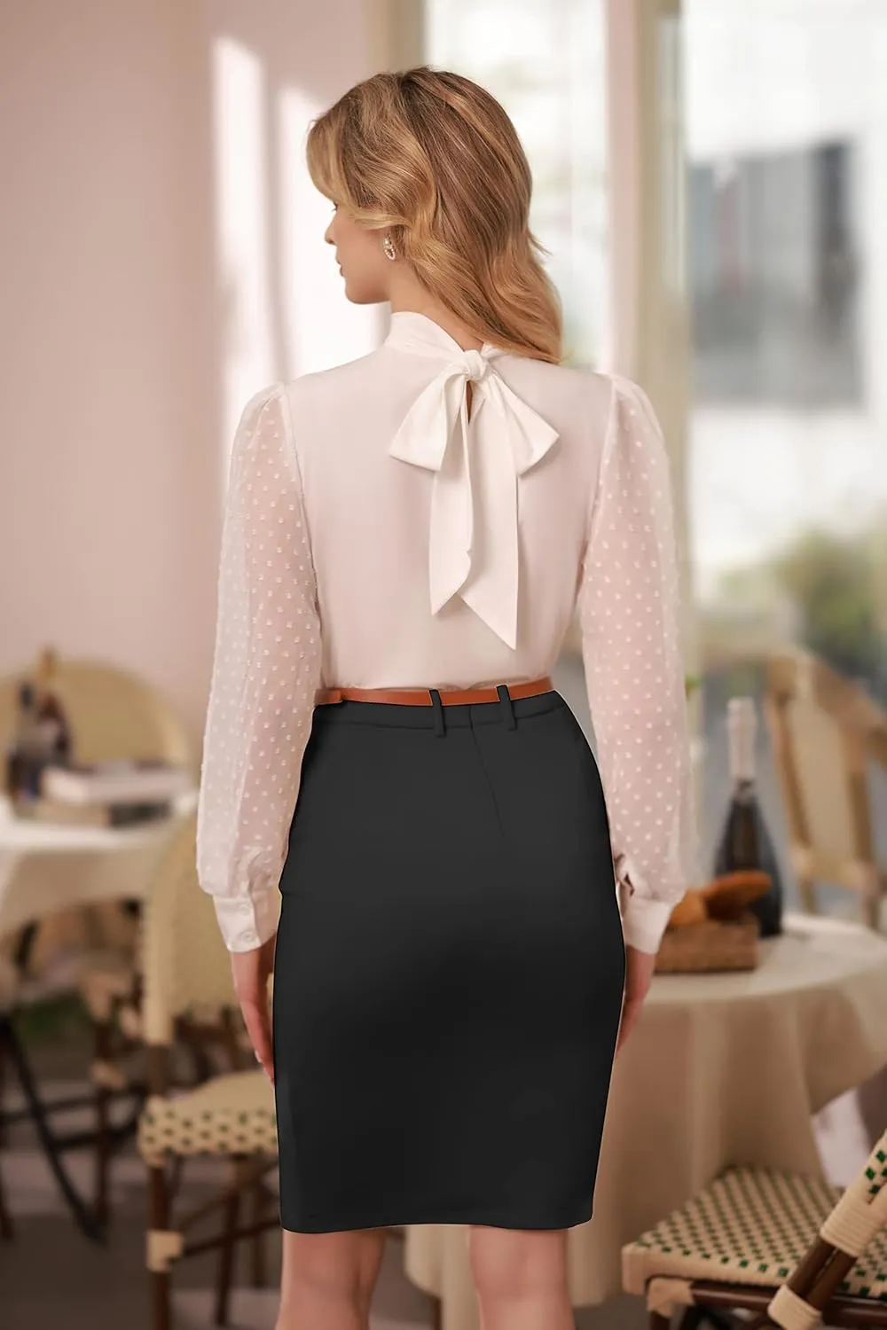Belle Poque Women's Stretchy Pencil Skirts for Women Womens High Waist Midi Skirt Bodycon Pencil Skirts Vintage with Belt