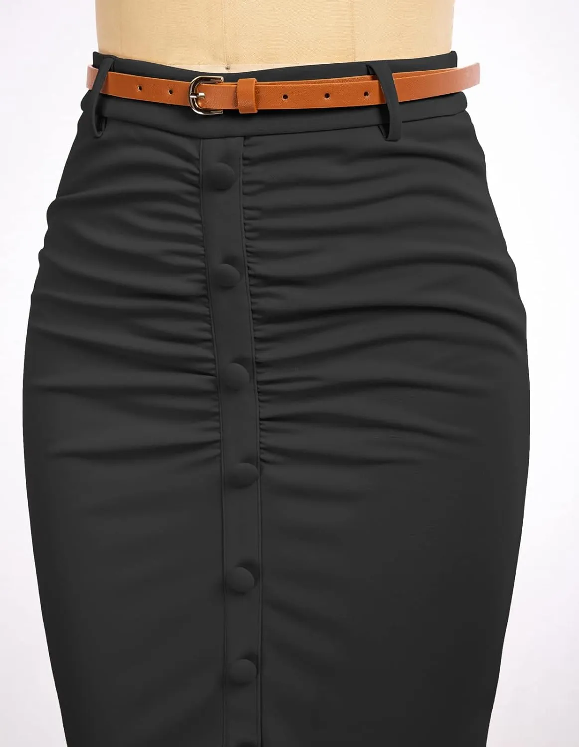 Belle Poque Women's Stretchy Pencil Skirts for Women Womens High Waist Midi Skirt Bodycon Pencil Skirts Vintage with Belt