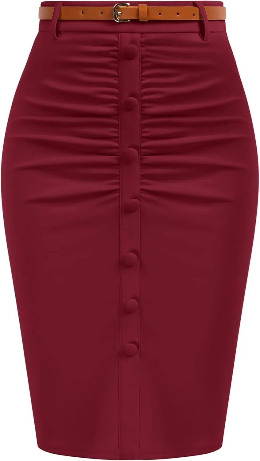 Belle Poque Women's Stretchy Pencil Skirts for Women Womens High Waist Midi Skirt Bodycon Pencil Skirts Vintage with Belt