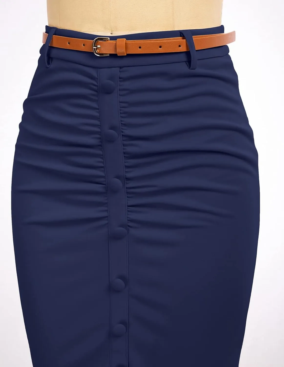 Belle Poque Women's Stretchy Pencil Skirts for Women Womens High Waist Midi Skirt Bodycon Pencil Skirts Vintage with Belt
