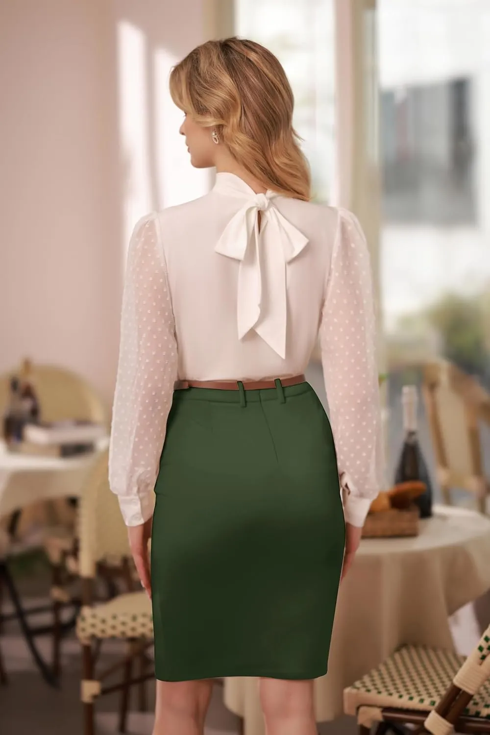 Belle Poque Women's Stretchy Pencil Skirts for Women Womens High Waist Midi Skirt Bodycon Pencil Skirts Vintage with Belt