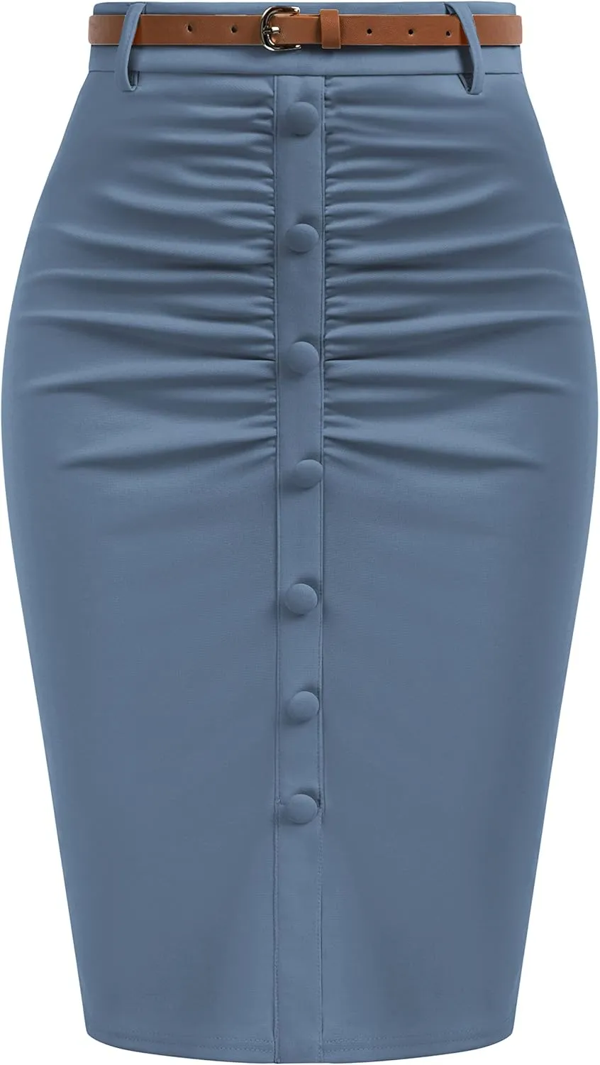 Belle Poque Women's Stretchy Pencil Skirts for Women Womens High Waist Midi Skirt Bodycon Pencil Skirts Vintage with Belt