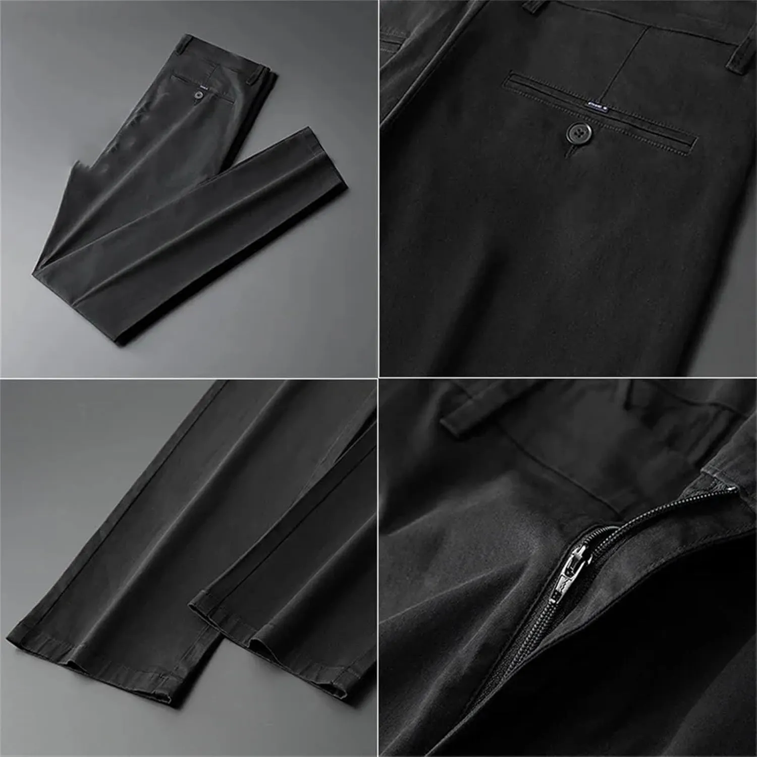 Black Pants Men Solid Color Casual Mid Straight Men Pants Cotton Thin Elastic Breathable Comfortable Trousers
