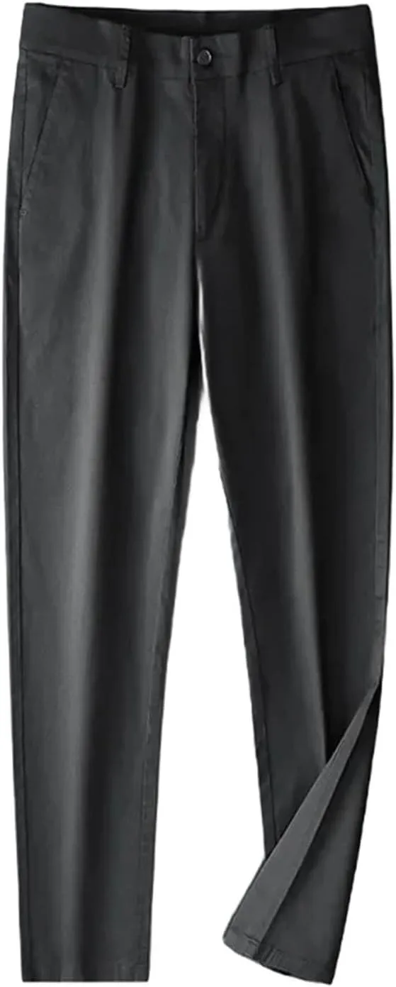 Black Pants Men Solid Color Casual Mid Straight Men Pants Cotton Thin Elastic Breathable Comfortable Trousers