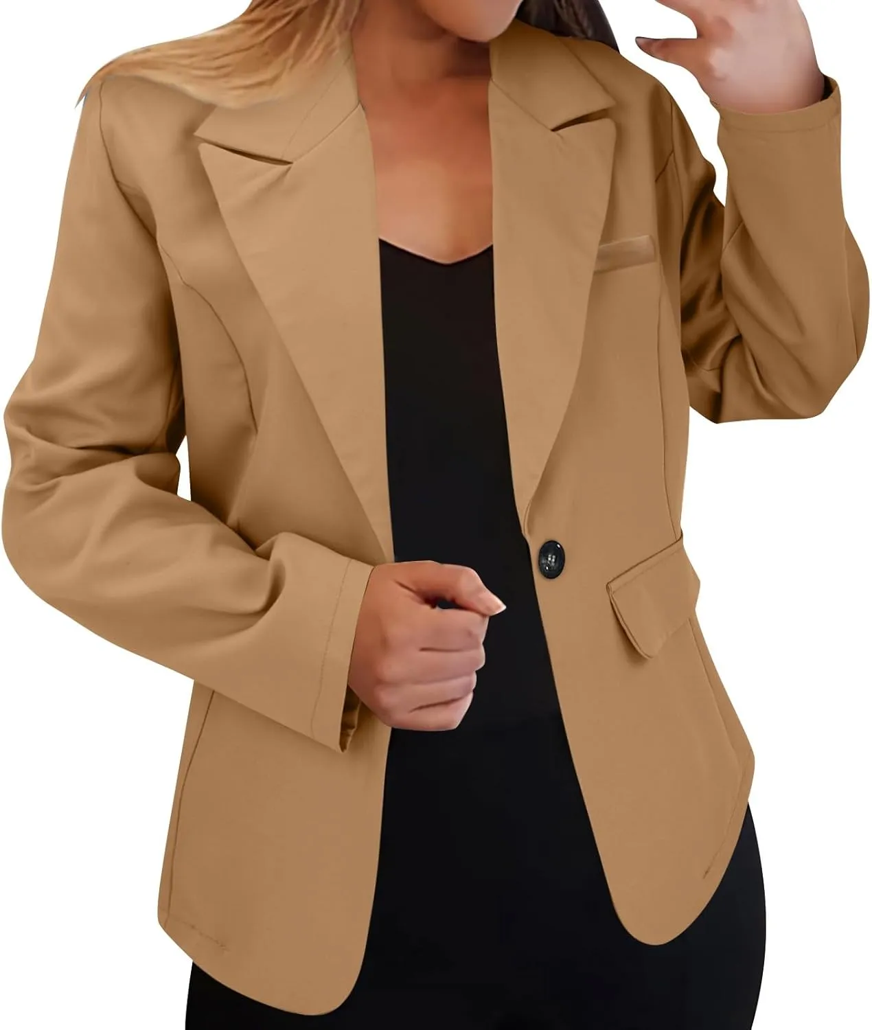 Blazers for Women 2025 Long Sleeve Open Front Cardigan Work Suit Spring Fashion Button Down Solid Elegant Blazer
