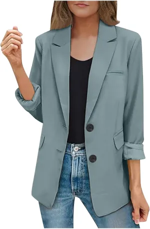 Blazers for Women Business Casual Long Sleeve Lapel Open Front Button Work Office Blazer Jackets with Pockets 2024