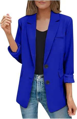 Blazers for Women Business Casual Long Sleeve Lapel Open Front Button Work Office Blazer Jackets with Pockets 2024