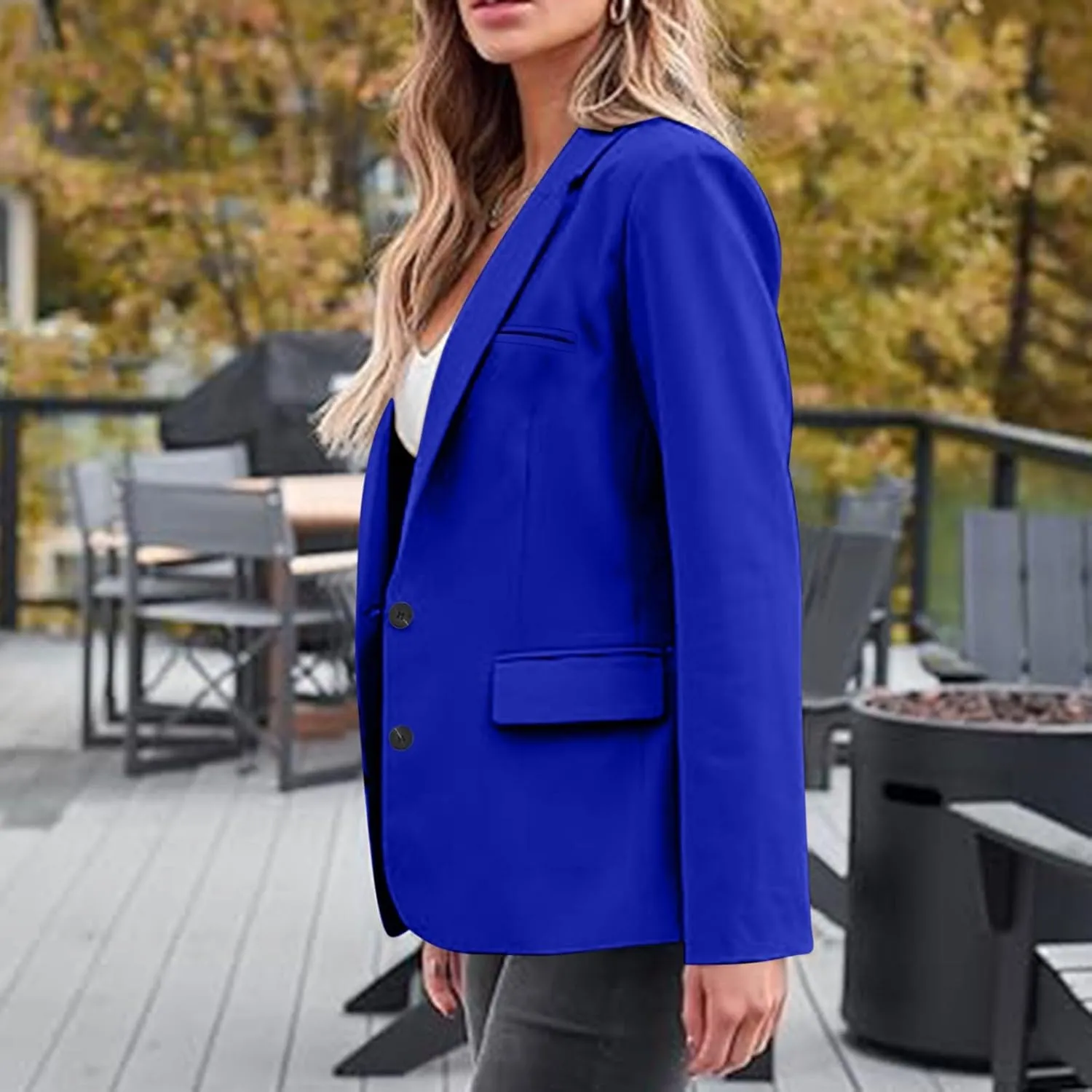 Blazers for Women Business Casual Long Sleeve Lapel Open Front Button Work Office Blazer Jackets with Pockets 2024