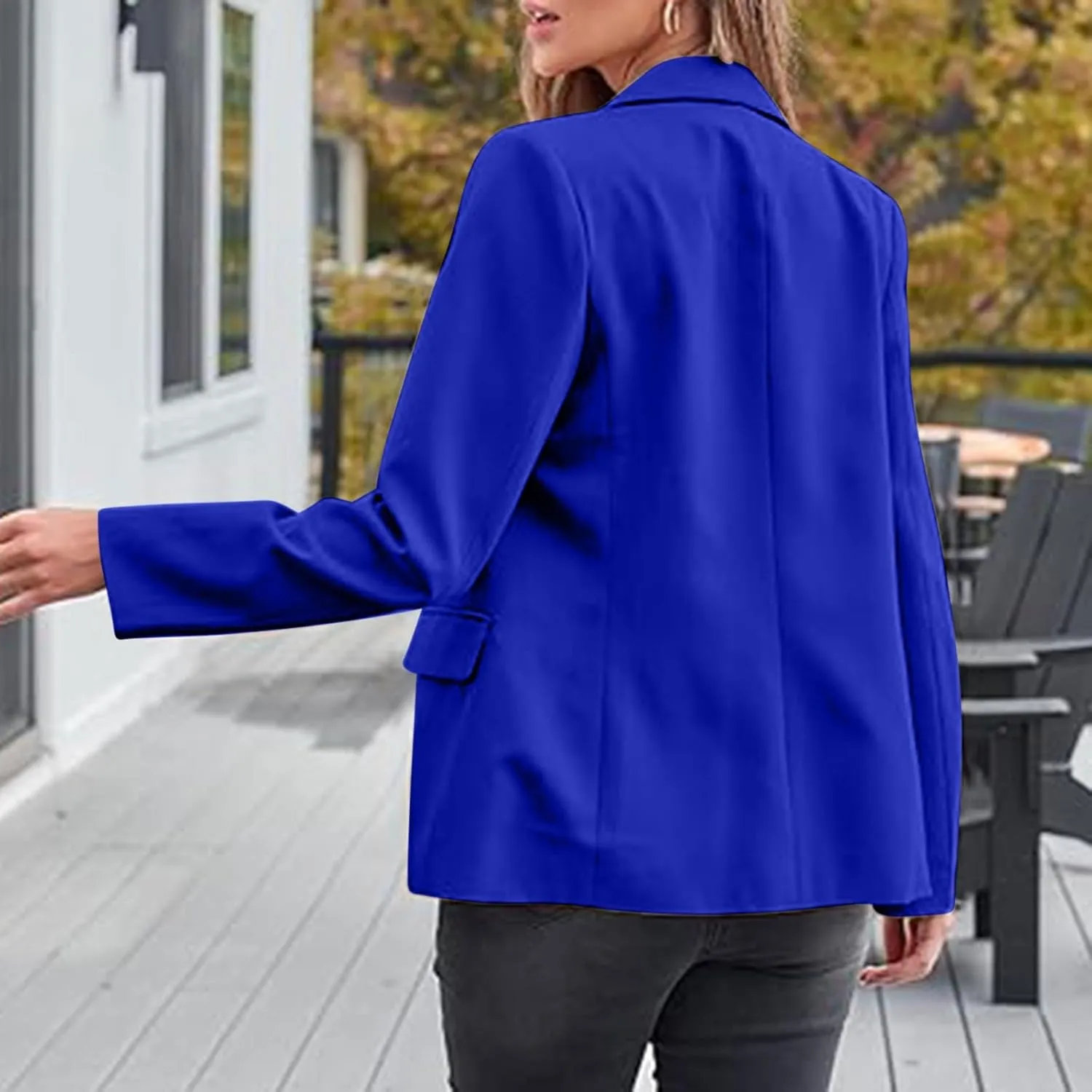 Blazers for Women Business Casual Long Sleeve Lapel Open Front Button Work Office Blazer Jackets with Pockets 2024