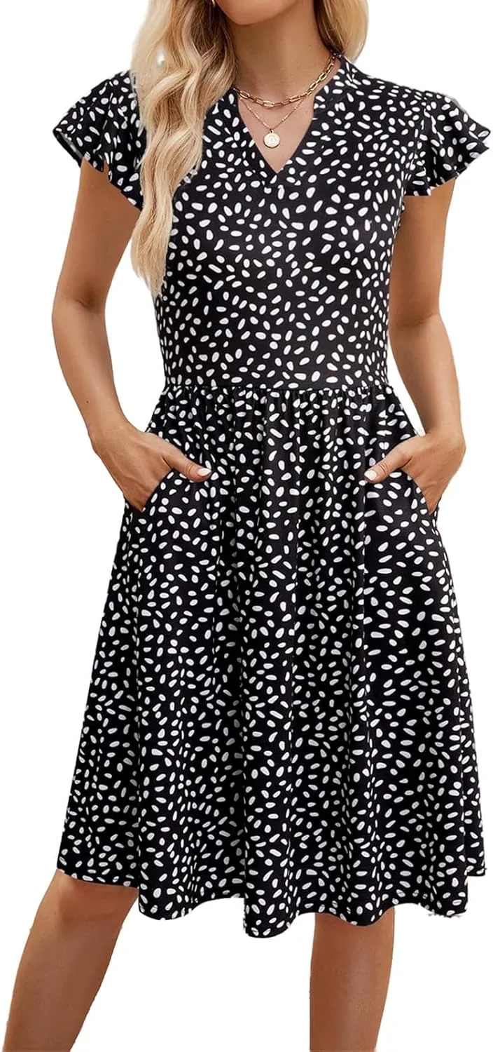 Boho Dresses for Women 2025 Summer Floral Maxi Dresses Wrap Short Sleeve Flowy Ruffle Long Dresses Swing Midi Dress