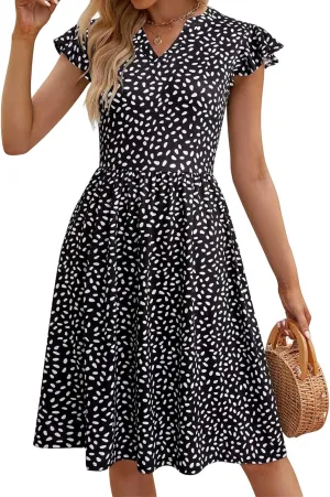Boho Dresses for Women 2025 Summer Floral Maxi Dresses Wrap Short Sleeve Flowy Ruffle Long Dresses Swing Midi Dress