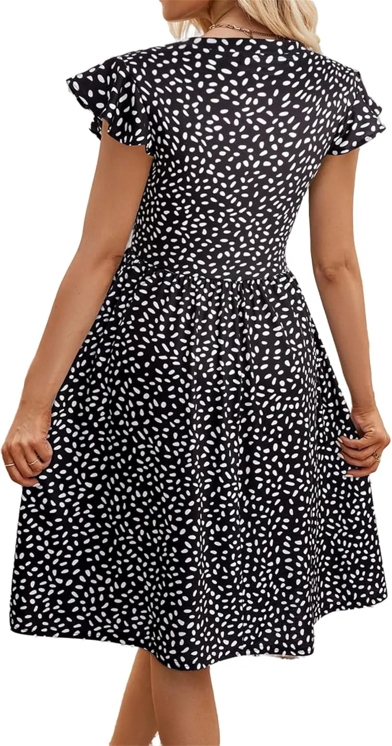 Boho Dresses for Women 2025 Summer Floral Maxi Dresses Wrap Short Sleeve Flowy Ruffle Long Dresses Swing Midi Dress